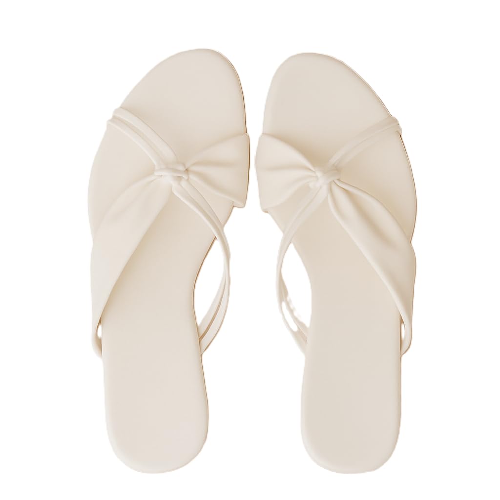 dot21 Women’s White Flat Slip-On Sandals with Knot Design – Comfortable Casual Open Toe Slides for Summer, Beach, Party & Everyday-Wear – Stylish Fashion Footwear-picture-7