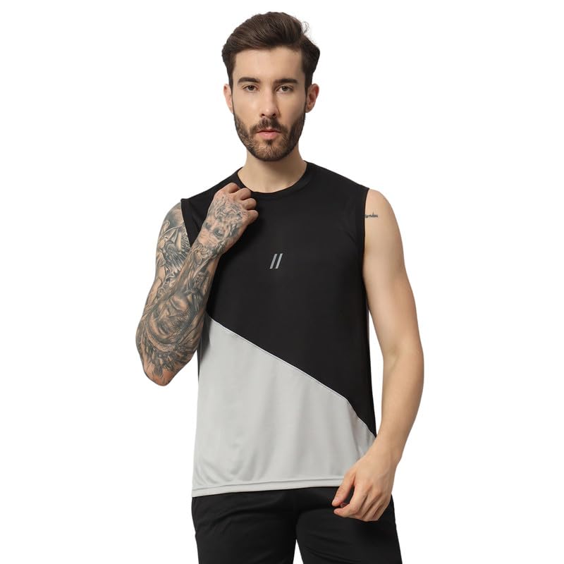 Image of ATICX Men's Polyester Sports Sleeveless T Shirt - Gym Vest, Workout Sando, Training Tank Top, Cut Sleeves Quick Dry Tee for Running, Swimming, Badminton, Fitness & Sports