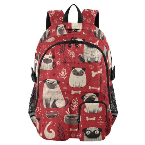 Mochila para laptop escolar roja de perro dibujos animados para viaje y universidad