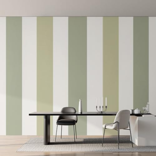 Papier peint rayures vert blanc pour agrandir un mur de salon - 6