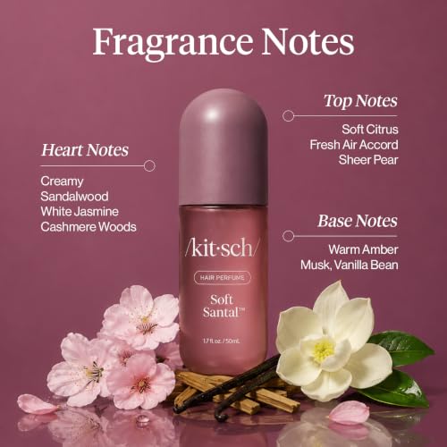 Image of Kitsch Hair Perfume for Women- Soft Santal | Clean, Deodorizing & Patented Odor-Eliminating Technology Hair Spray & Body Mist- Freshen Hair, Body & Pillows- Vanilla Almond, Cherry Blossoms Scent- 50mL