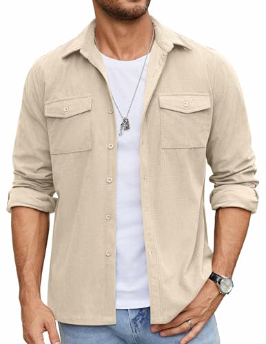 COOFANDY Men's Button Down Waffle Shirt Jacket Casual Long Sleeve Shacket Lightweight Overshirts with Flap Pockets