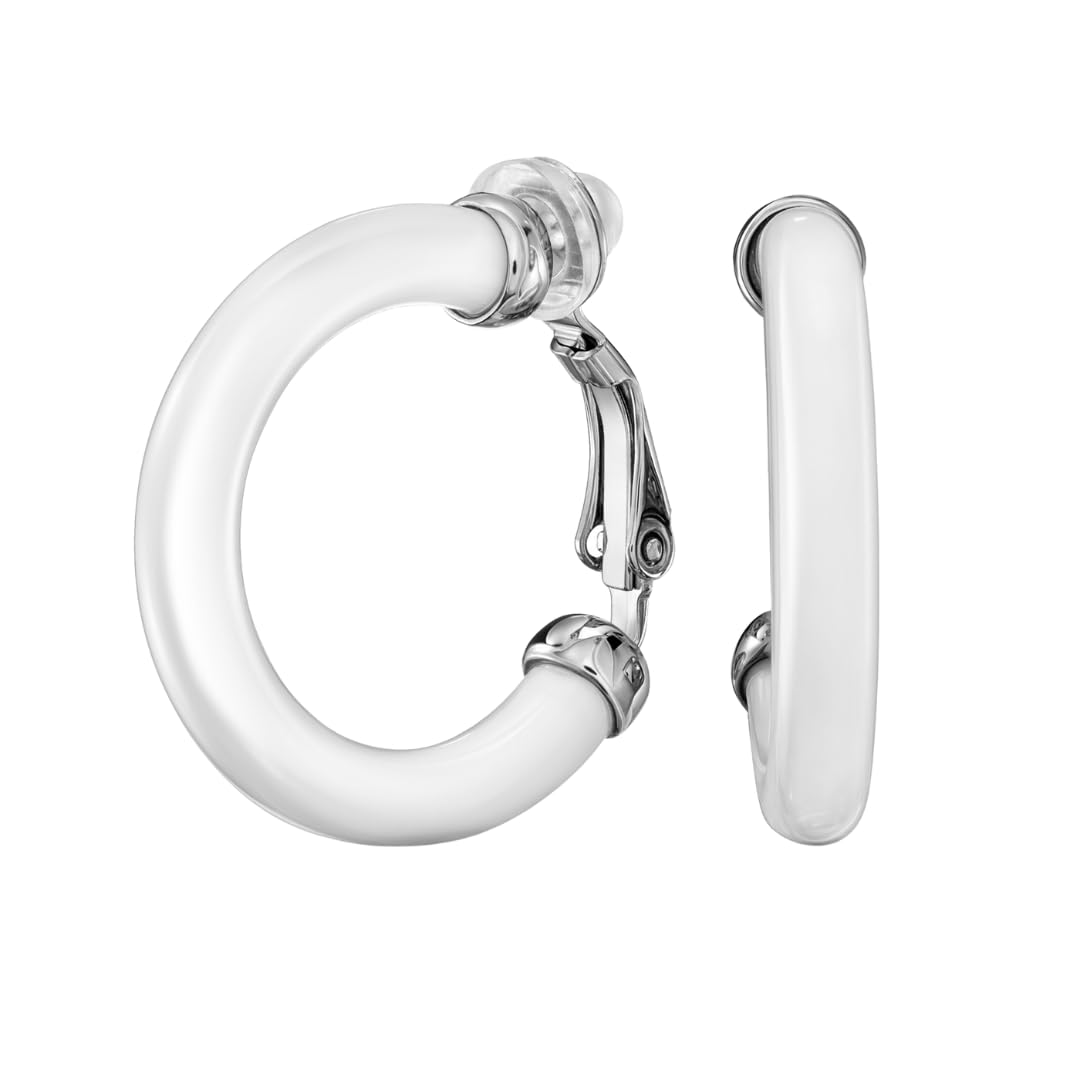 Traveller Orecchini a clip, colore argento, resina bianca, 25 mm, platinati, 157714, 25mm, resina
