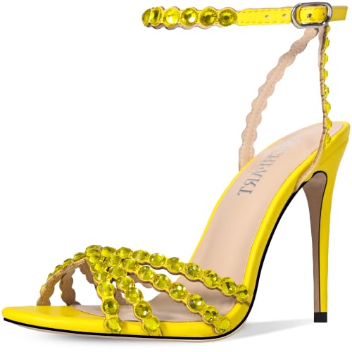 Image of HOCHFART Women's Rhinestone Stiletto High Heels Buckle Strappy Heeled Sandals Round Toe Sexy Dressy Pumps Shoes