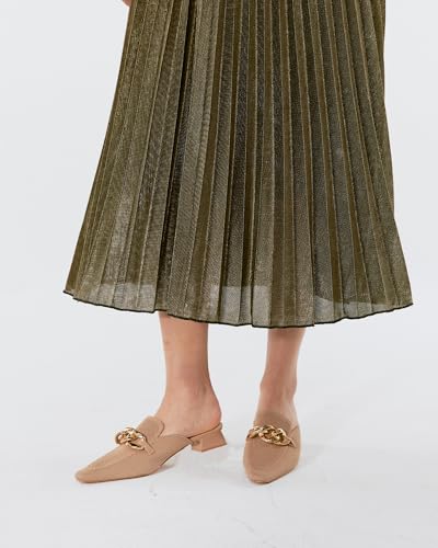 Image of NEWBELLA Women's Knit Pointed Toe Mule Slides, Chunky Gold Chain Decor, Low Block Heel, Slip On Loafer for Daily Office Wear