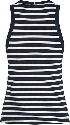 Tommy Hilfiger Damen Top Slim Rib Tank Top mit Stretch, Mehrfarbig (Dark Night Navy/Ecru STP), XXL – Ansicht 6
