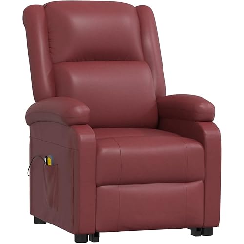 vidaXL Massage Chair, Electric Lift Chair for Elderly, Massage Recliner Chair for Home Theater Cinema with Side Pocket, Wine Red Faux Leather