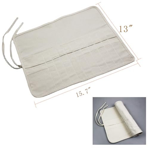 Image of Canvas Art Paint Brush Holder & Organizer Roll-Up Case, 22 Pockets, beige