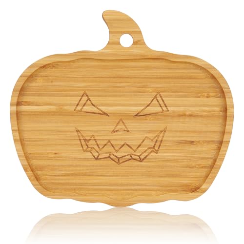 WILLKOMMEN Bandeja de Servir para con Forma de Calabaza, Tabla de Quesos y Embutidos de Bambú, Plato de Servir de 25 x 22 cm para Fiestas Infantiles, Plato para Quesos de Miedo