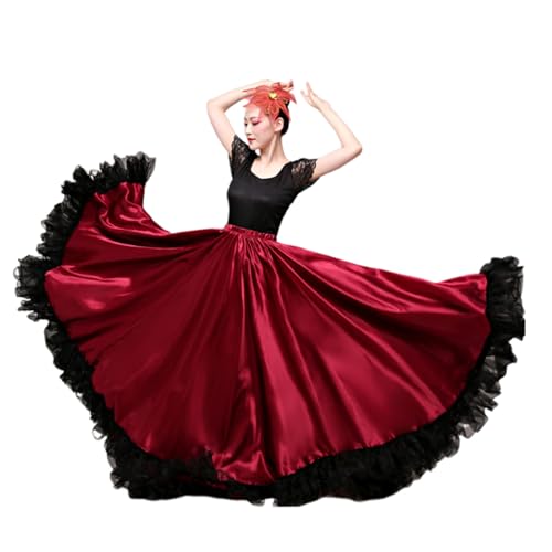 Saia feminina de chiffon para dança do ventre, saia de corrida longa rodada flamenco flamenco de sal