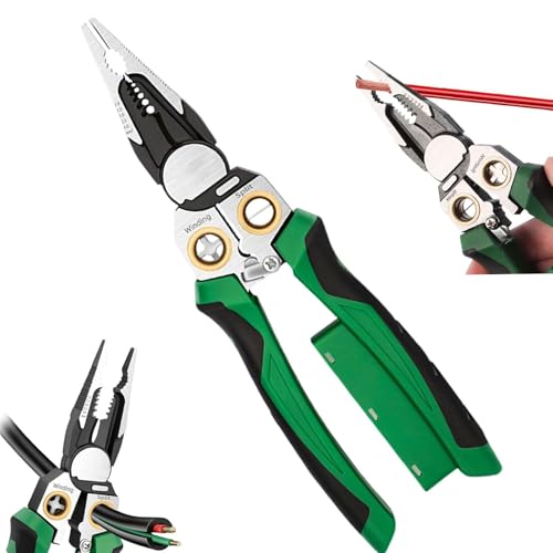 AURIVEE Pince à Dénuder 8 en 1 avec Testeur de Tension | Outil Multifonction Électricien pour Couper, Câbler, Tirer les Fils | Ciseaux à Câble avec...