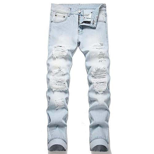 OIIIO Men’s Distressed Straight Leg Denim Pants