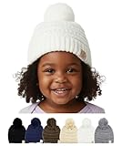 H-6847-25 Girls Winter Hat Warm Knit Slouchy Toddler Kids Pom Beanie - Ivory