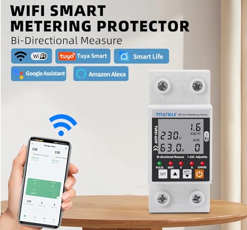 Image of XPR3SS 63A TUYA WiFi Bidirectional Meter Smart Earth Leakage Over Voltage Under Voltage Over Current Earth Leakage Surge Protector Relay Switch Energy Power kWh Smart Life (63ACB)