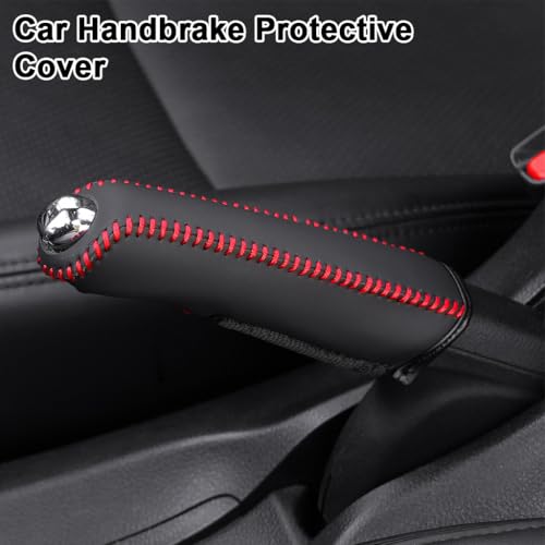 Image of STHIRA Car Handbrake Cover, Anti-slip PU Leather Parking Brake Cover with Stitching Details, Universal Slide-on Handle Brake Cover Handle Guards