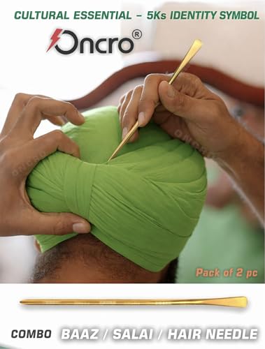 Image of Flat top Steel Gold color 2pc medium size Metal Sikh baaj baaz salai Hair Pin Needle stick silai for Religious Sardar ji Dastar Parna Turban Pagri Pag Patka 5ks Men Boys Girls alloy salaee