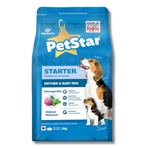 Image of Mankind PetStar Starter Dry Dog Food (High Protein) for Mother & Puppy, 3kg Pack | Improves Muscle & Strength, Supports Immunity, Protects Liver & Kidney | Gestation /Lactation Support