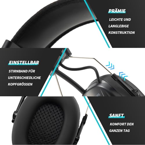 PROTEAR Gehörschutz mit Bluetooth 5.3 DAB+/FM Radio Ohrenschützer, mit wiederaufladbarer Lithium-Batterie der großen Kapazität, für Werkstatt, Garten, Mähen, Sägen, Bau, Traktor Fahren, SNR 30dB