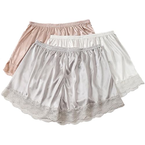 3 Pack Women's Half Slip Shorts for Under Dresses Bow Lace Satin Shorts Pettipants Half Slip Culotte Shorts Split Skirt