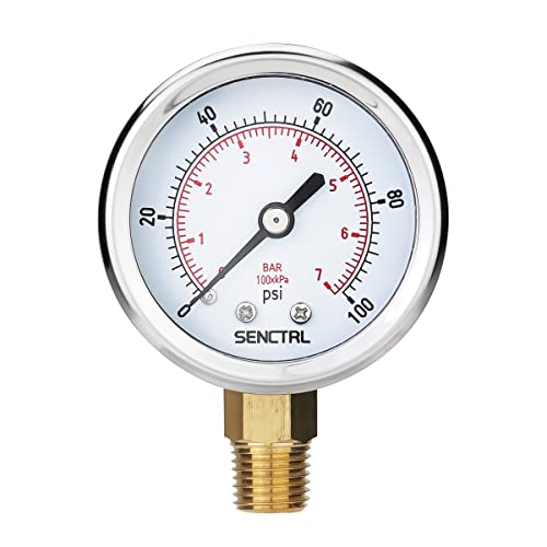 Image of SENCTRL 0-100 Psi Pressure Gauge, 2 inch Dial Size, 1 /4 NPT Lower Mount, Anti-Fog, Waterproof, Stainless Steel Case, for Water Filter Well Pump Air Tire Low Pressure Test