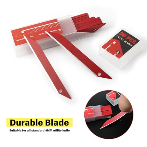 Image of 9mm Utility Knife Replacement Blades,30 Degree Snap Off Carbon Steel Knife Blades for Retractable Cutting Knives, Hobby, Craft, Box Cutter 100PCS (Red)