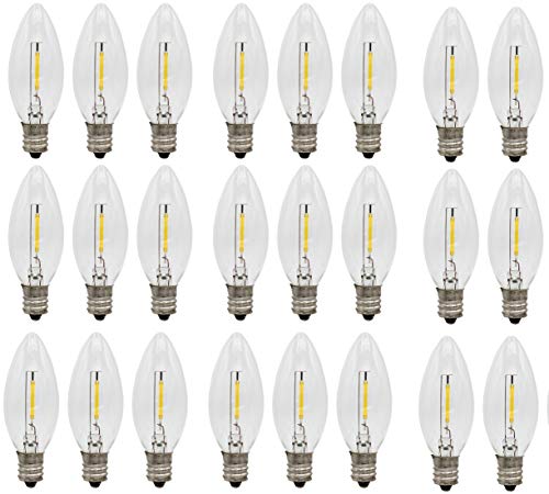 Creative Hobbies 25-Pack LED Replacement Light Bulbs for Electric Candle Lamps, Window Candles, Chandeliers - 7 Watt Equivalent Candelabra, Clear, Steady Burning, 120v 7w Bulb
