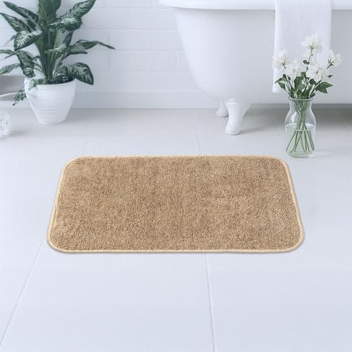 Image of Earthy Fables Soft Microfiber Bath Mat - Loop Pile, Quick Dry, Anti-Skid, Water Absorbent, Non-Slip, Machine Washable Floor Rug, Shower Mat, Door Mat for Bathroom, Bedroom, 60x40 cm - Beige
