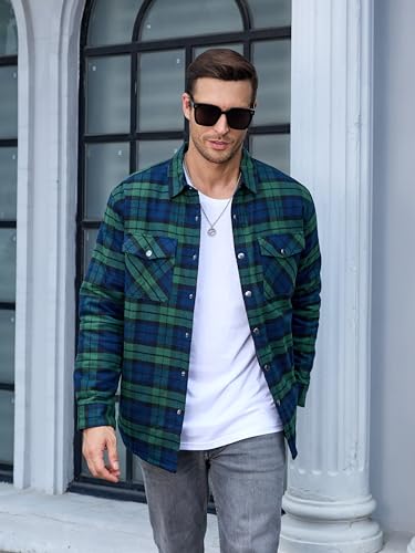 Image of TACVASEN Men's Flannel Shirt Quilted Lined Theraml Winter Coat Button Down Insulated Flannel Shirts Jacket