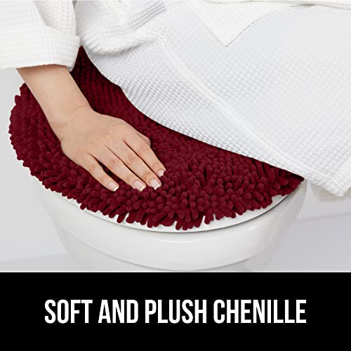 Image of Gorilla Grip Original Shag Chenille Bathroom Toilet Lid Cover, 19.5 x 18.5 Inches Large Size, Machine Washable, Ultra Soft Plush Fabric Covers, Fits Most Size Toilet Lids for Bathroom, Burgundy
