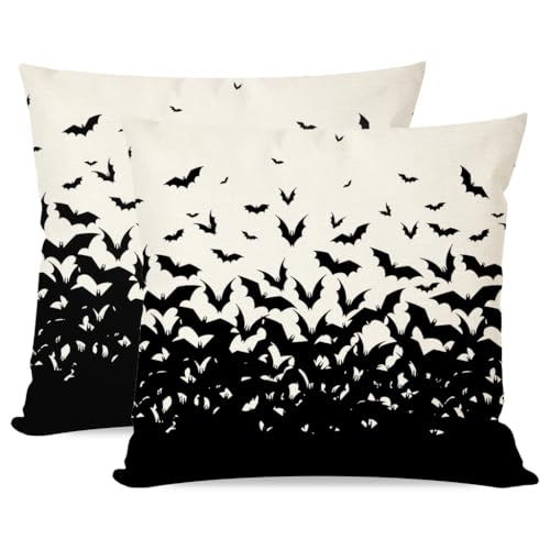 Pandicorn PP-421-18 Black Bats Halloween Pillow Covers 18X18 Set Of 2 Horror Spooky Creepy Halloween Decorations Indoor Outdoor Decorative Throw Pillows Cushion Cases cover