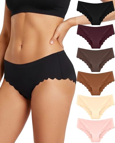 ALL OF SHE 6 Pack Unterhosen Damen Seamless Slips Wellenrand Nahtlose Unterwäsche Soft Frauen No Show Hipster Komfort Panties Multipack Atmungsaktiv S-XL