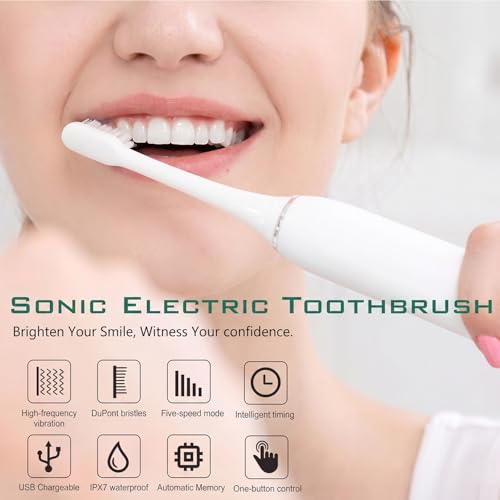 Image of Oblivion Electric Toothbrush - White Rechargeable Sonic Toothbrush with 3 Extra Brush Heads - Waterproof USB Charging Soft Bristle Tooth Brush for Adults Advanced Oral Care Portable Design (Pack of 1)