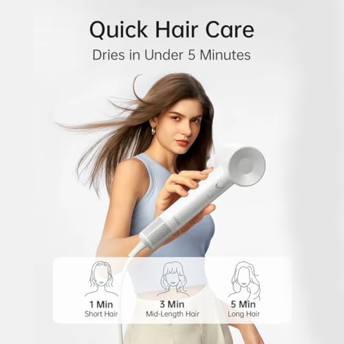 Image of Laifen Hair Dryer SE Lite White, 150 Million Negative Ionic Blow Dryer With 100,000 RPM Brushless Motor, 1400 Watt Powerful Fast Drying High-Speed Low Noise Hairdryer, Lightweight and Compact Design