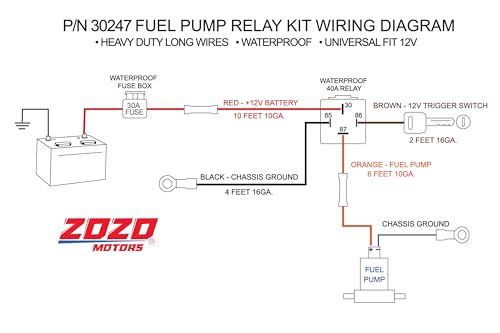 Electric Fuel Pump Relay Kit Fuel Pump Wiring Harness Bypass 40 AMP Waterproof Switch Heavy Duty Long Wires Universal Fit 12V System P/N 30247 - Image 5