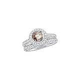 Size 5-14k White Gold Cognac-Brown Round Diamond Solitaire Bridal Wedding Band Engagement Size 6 Set 1-1/4 Ctw