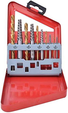 10PCS Screw Extractor and Left Hand Drill Bit Set Alloy Steel Broken Bolt Remover 5/64in to 19/64in Coating Drill Bits with Metal Case, Strong, Durable