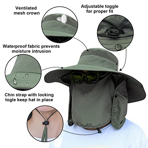 Image of Women Wide Brim Face Mask Sun Hat Detachable Neck Face Flap Ponytail UV Protection Visor Hat Garden Fishing Hiking