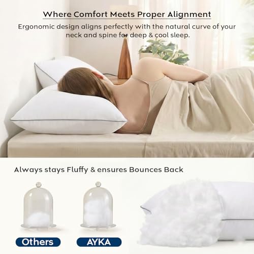 Image of AYKA Ultimate Cotton Bed Pillow Set of 4 | 100% Virgin Microfiber Filling for Neck & Shoulder Support | 17x27 inch Breathable Hotel Quality Pillows | Never Flat, Anti-Bacterial | Supersoft