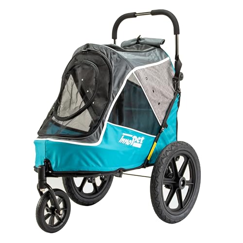Hundebuggy & Hundeanhänger für Fahrrad - Innopet Sporty Evolution Ozeanblau - Blau/Grau, mit Regenschutz - mit Regenschutz, Deichsel & Fahrradkit, Faltbarer Hundewagen