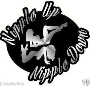 Nipple Up Nipple Down Hard Hat Sticker Decal Oilfield Hard Hat Sticker Decal Vinyl - Made in USA 3 in. X 3.5 in.