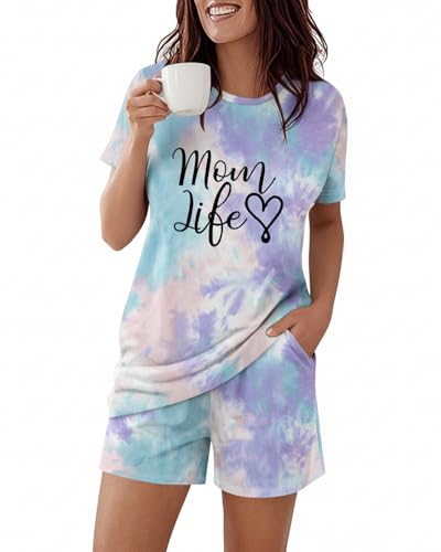 Image of CHICME Pajamas Set for Women 2 Piece Pjs Lounge Set Soft Short Sleeve Tops and Sleep Shorts with Pocket