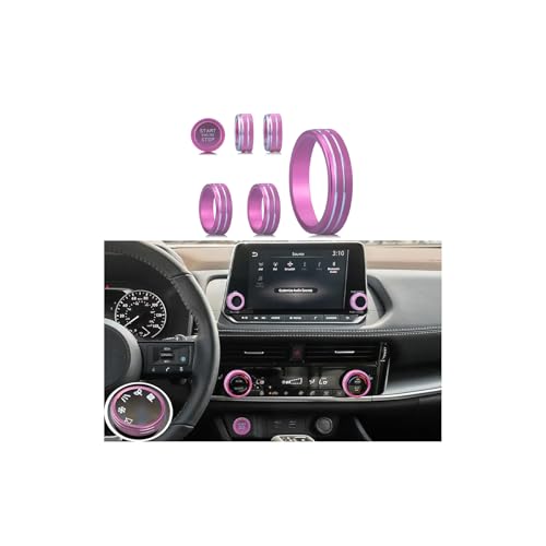 HDUFC for Nissan Rogue 2026 2025 2024 2023 2022 2021 Air Conditioning Volume Adjustment and 4WD Knob Cover One-Touch Start Button Cover/Ring Accessories (Pink 8-inch Screen)