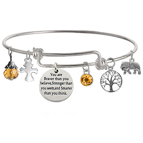 Image of inchYou Are Braver Than You Believe Stronger Than You Seem and Smarter Than You Think Inspirational Bracelet Expandable Bangle for Women