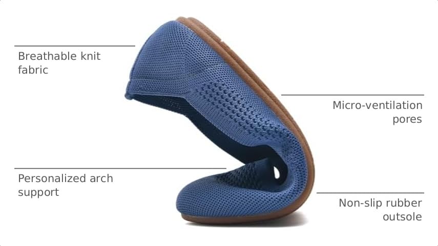 Image of poemlady Women's Ballet Flat Shoes Dress Shoes Knit Round Toe Slip On Ballerina Walking Flats Shoes for Woman Low Wedge Casual