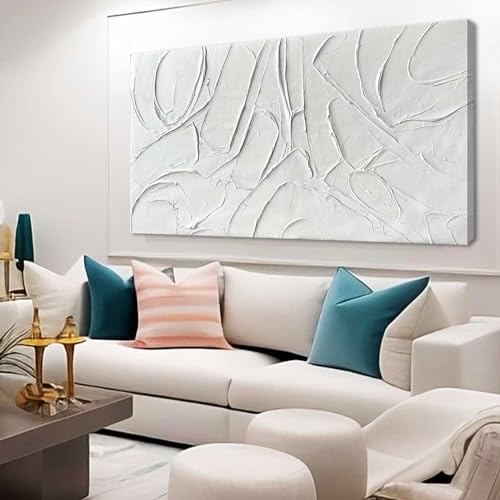 XIANSHOU Home Decor White Abstract Wall Decor Maximalist Artwork Textured Canvas Wall Art Pictures for Living Room Bedroom Home Office Decor 24'x48'
