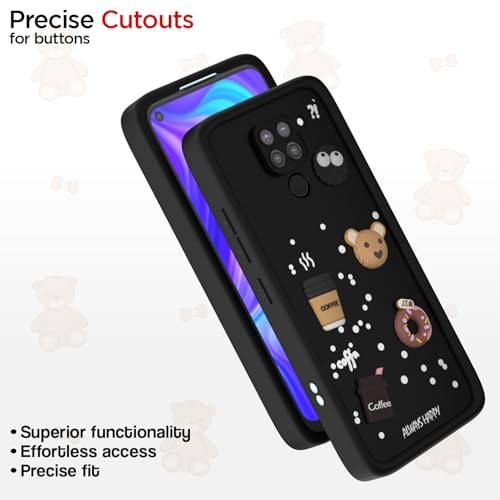 Image of Outlouders Back Cover for Redmi Note 9 | Cute Fun Cartoon 3D Bear Silicone | Full Body Protection Bumper Case (Black)
