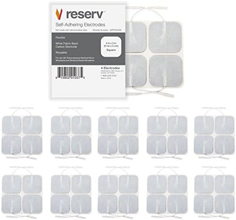 reserv 2" x 2" Premium Re-Usable Self Adhesive Electrode Pads for TENS/EMS Unit, Fabric Backed Pads with Premium Gel (White Cloth and Latex Free) (1 Pack (40 electrodes))