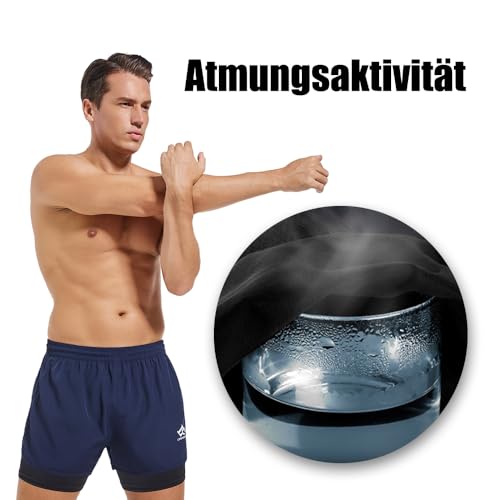 LORSPORTCH Herren Laufshorts 2 in 1 Shorts Gym Athletic Shorts Outdoor Marathon Workout Trainingsshorts Mit Eingebaut Taschen Schwarz-L