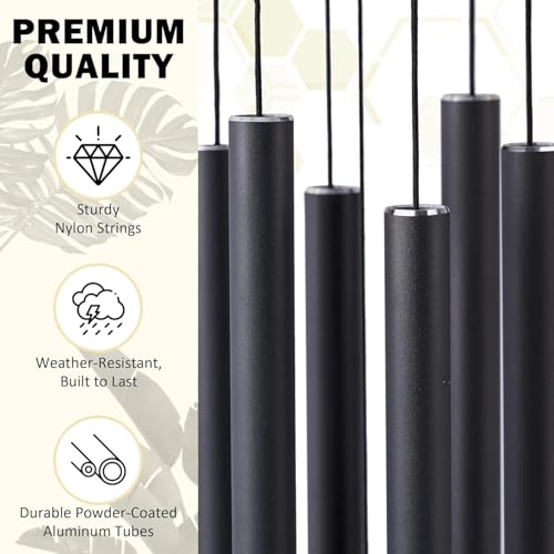 Image of Paradigm Pictures 30.5 inch Big Wind Chimes for Home Balcony Positive Energy- Positive Energy Items (Black 6 Pipe Wind Chime) (Full Black)