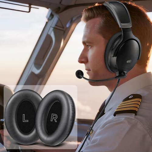 Almohadillas de reemplazo SOULWIT para auriculares Bose A30 Aviation, cojines para oreja con cuero proteico suave y espuma de alta densidad para aislamiento de ruido - Negro miniatura 5